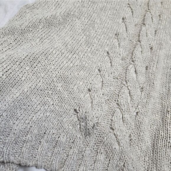 MASSIMO DUTTI neutral beige cotton linen longline short sleeve cardigan sweater - Picture 6 of 8